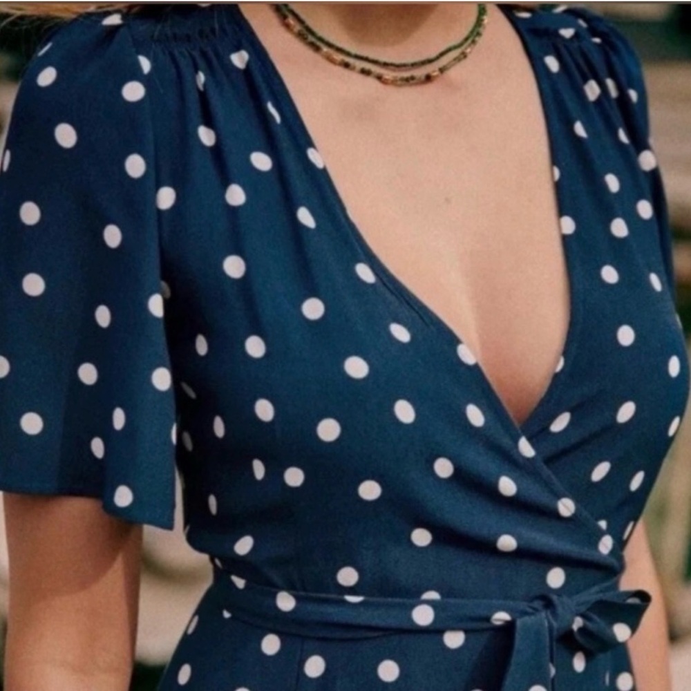 Sezane Sarah Midi Wrap Dress in Polka Dot Sz. Fr42/US10 - Picture 7 of 9